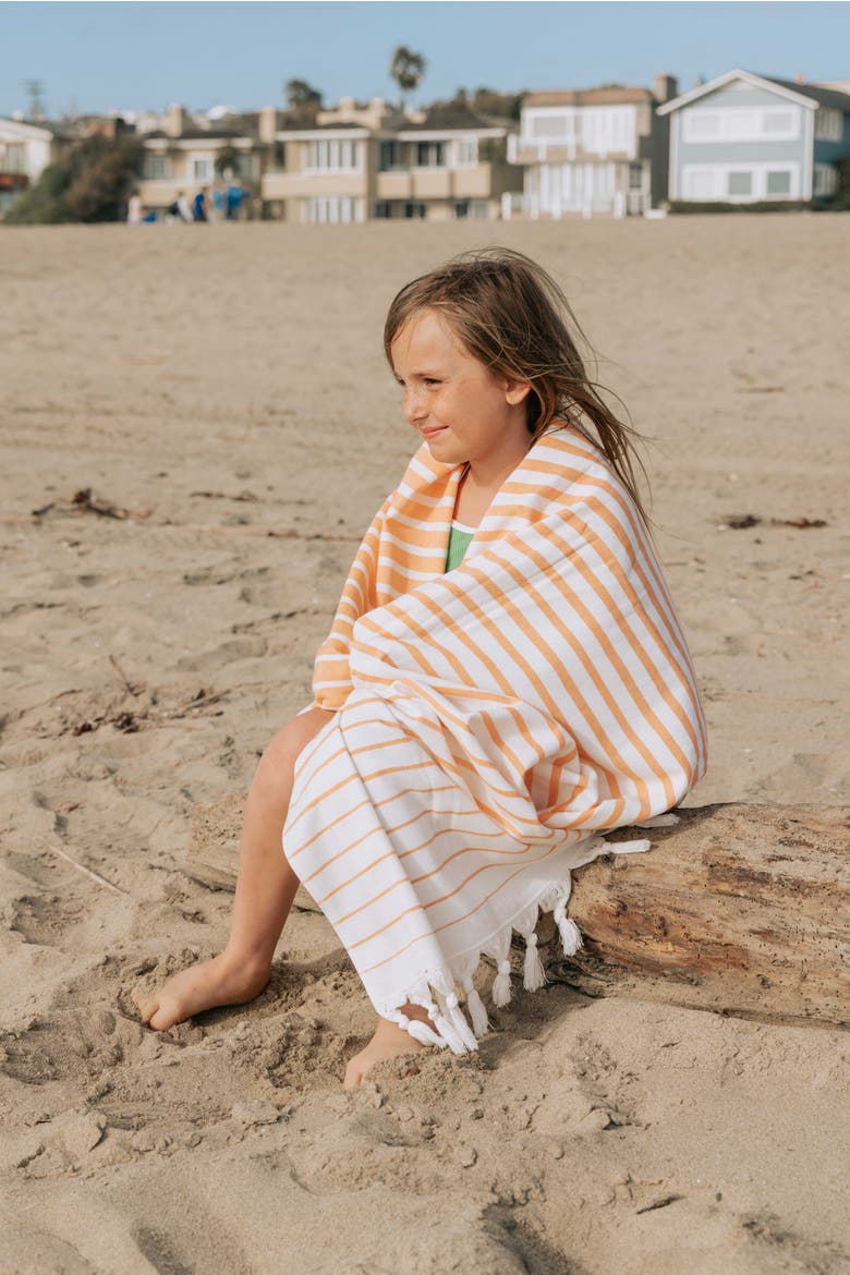 Gradient Striped Organic Turkish Towel with Soft Terry Cloth Back, Alternate, color, Orange