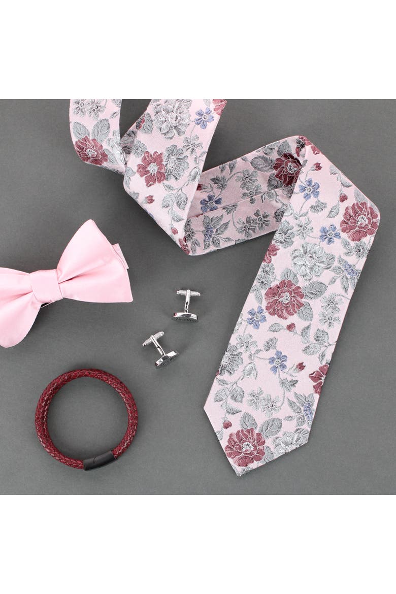 Nico Subtle Vine and Flower Patterned Silk Necktie, Alternate, color, Pale Pink with Grey