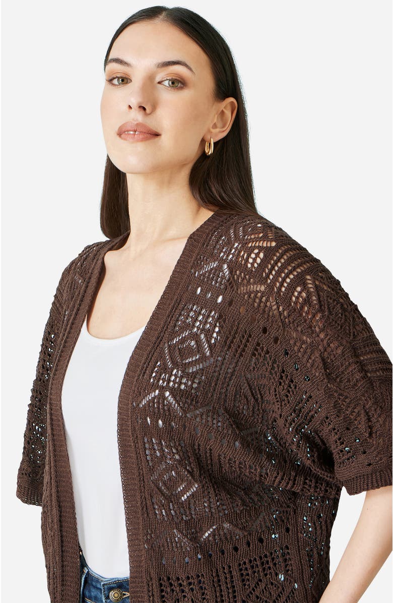 Yumi Crochet Edge To Edge Cardigan, Alternate, color, Brown
