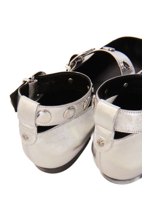 Maje Metallic Leather Mary Janes In Silver