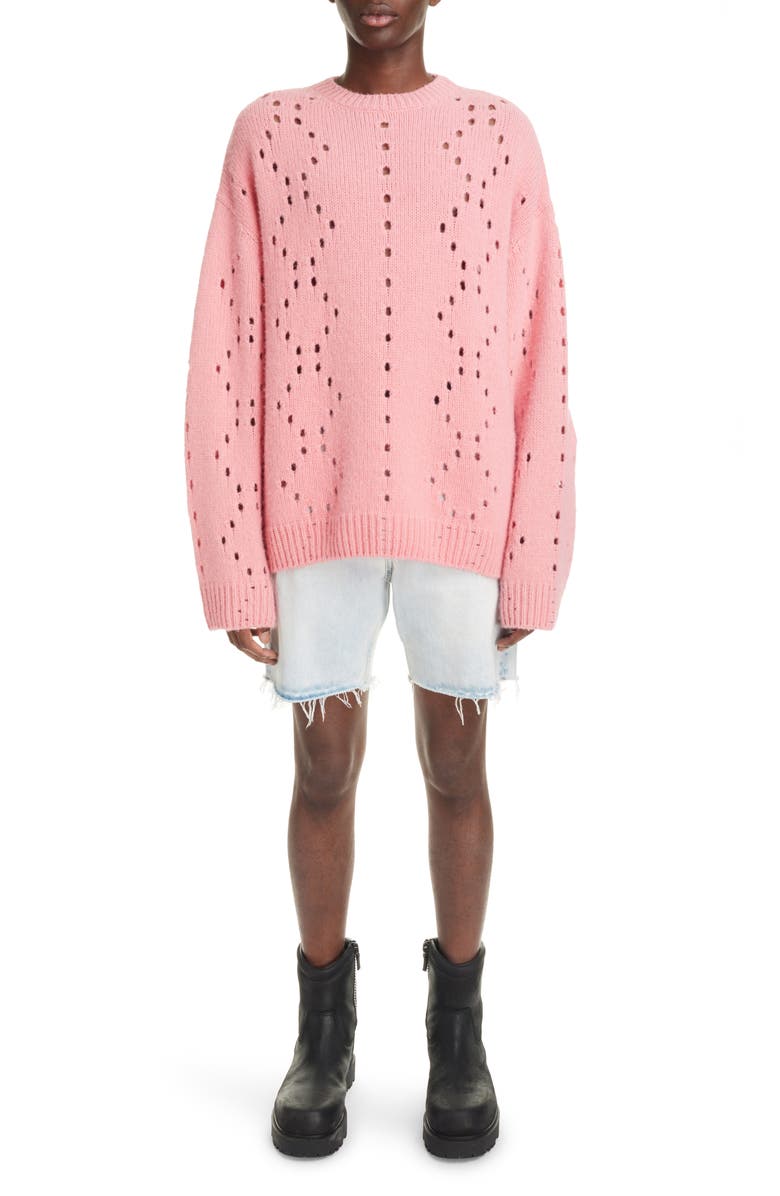 Givenchy Oversize Pointelle Stitch Crewneck Sweater, Alternate, color, 