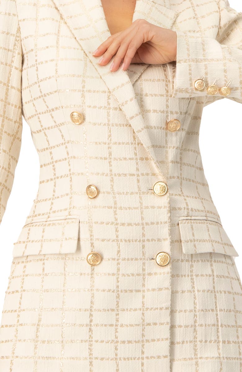 IVONNE Double-Breasted Check Blazer with Gold Buttons, Alternate, color, Gold