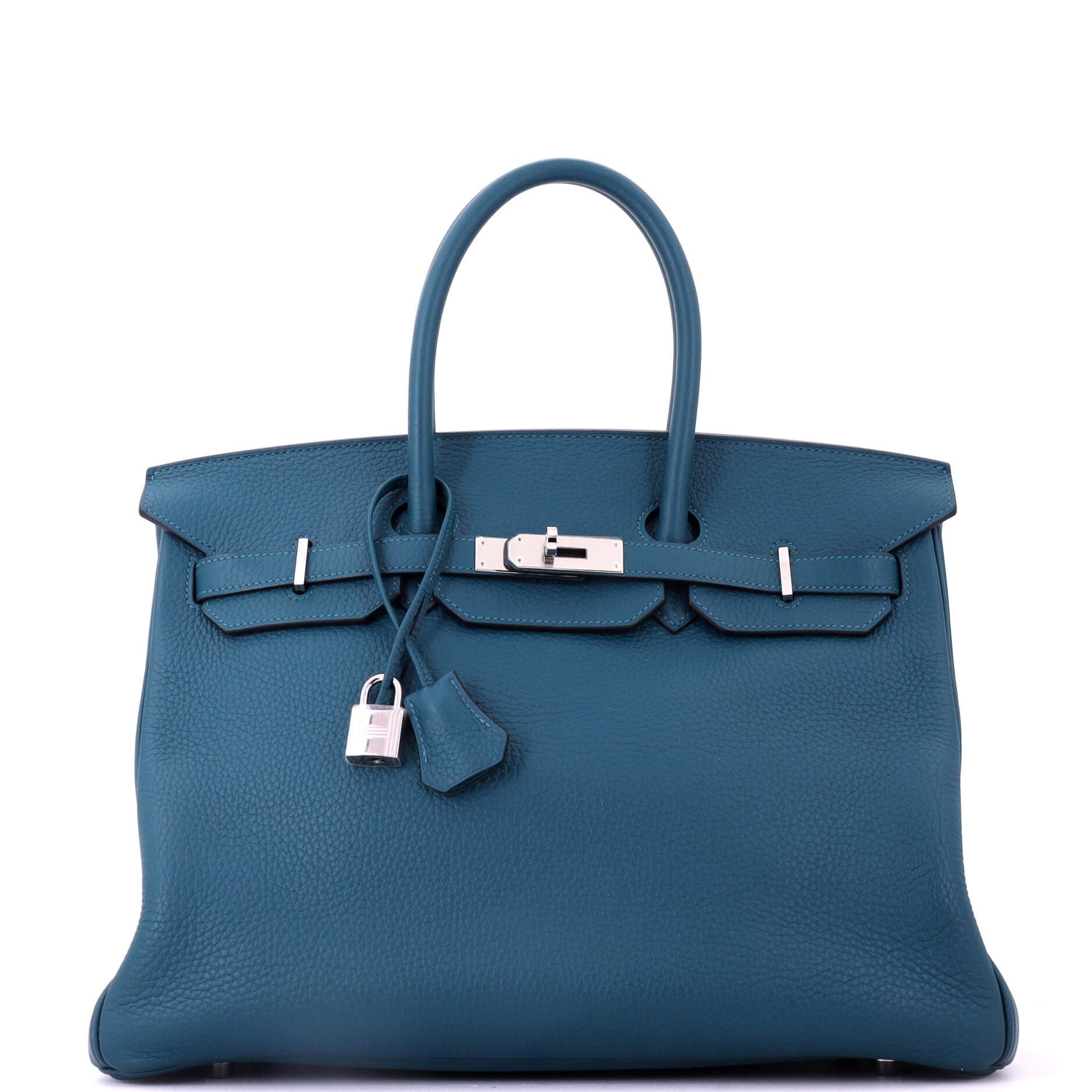 Pre-Owned Hermes Birkin Handbag Blue Clemence with Palladium Hardware 35, Main, color, Colvert