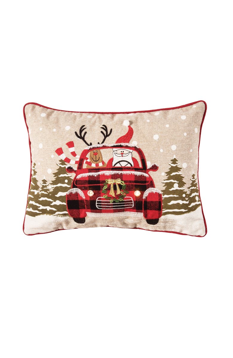 C&F Home Road Trip Friends Christmas LED Light-Up Throw Pillow, 18" x 18", Main, color, Brown