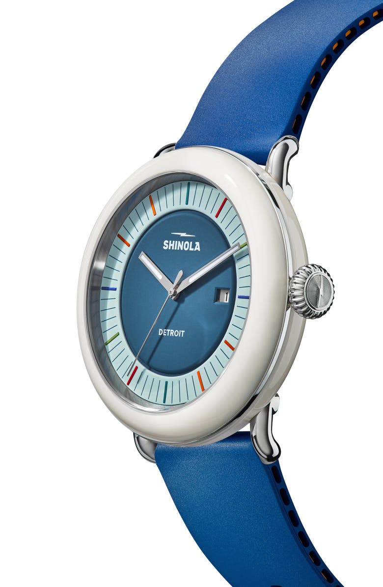 Shinola Detrola Rubber Strap Watch, 41mm, Alternate, color, Blue
