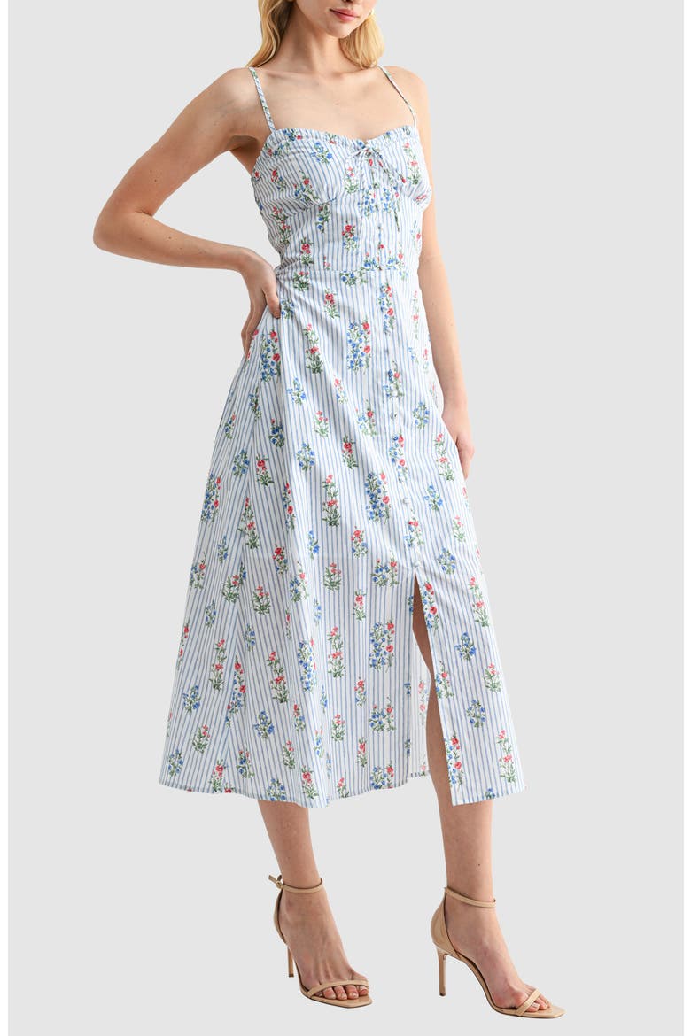 Sweetheart Tie Neck Midi Sundress, Alternate, color, BLUE STRIPE FLORAL