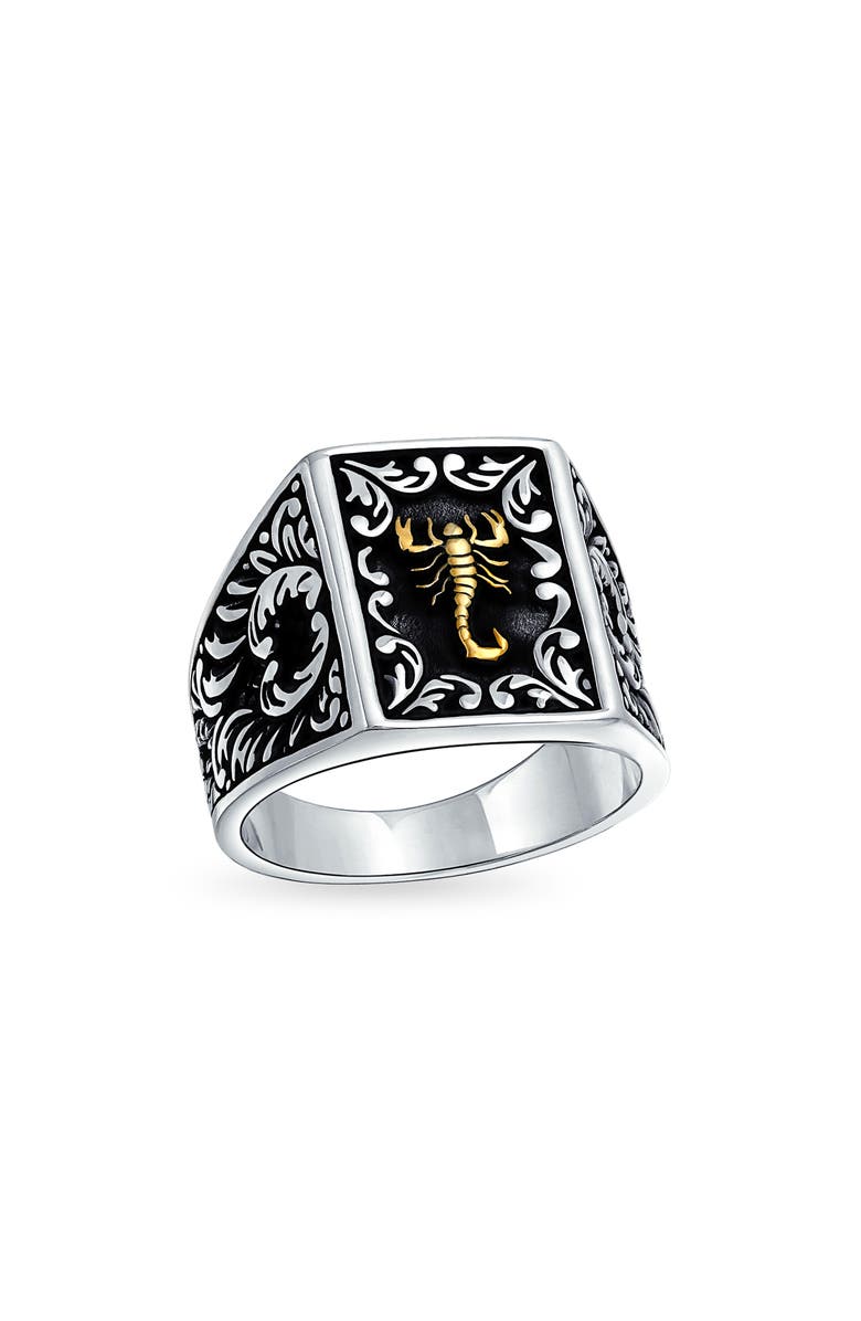 BLING JEWELRY Men's Two-Tone Statement Ring, Main, color, Silver