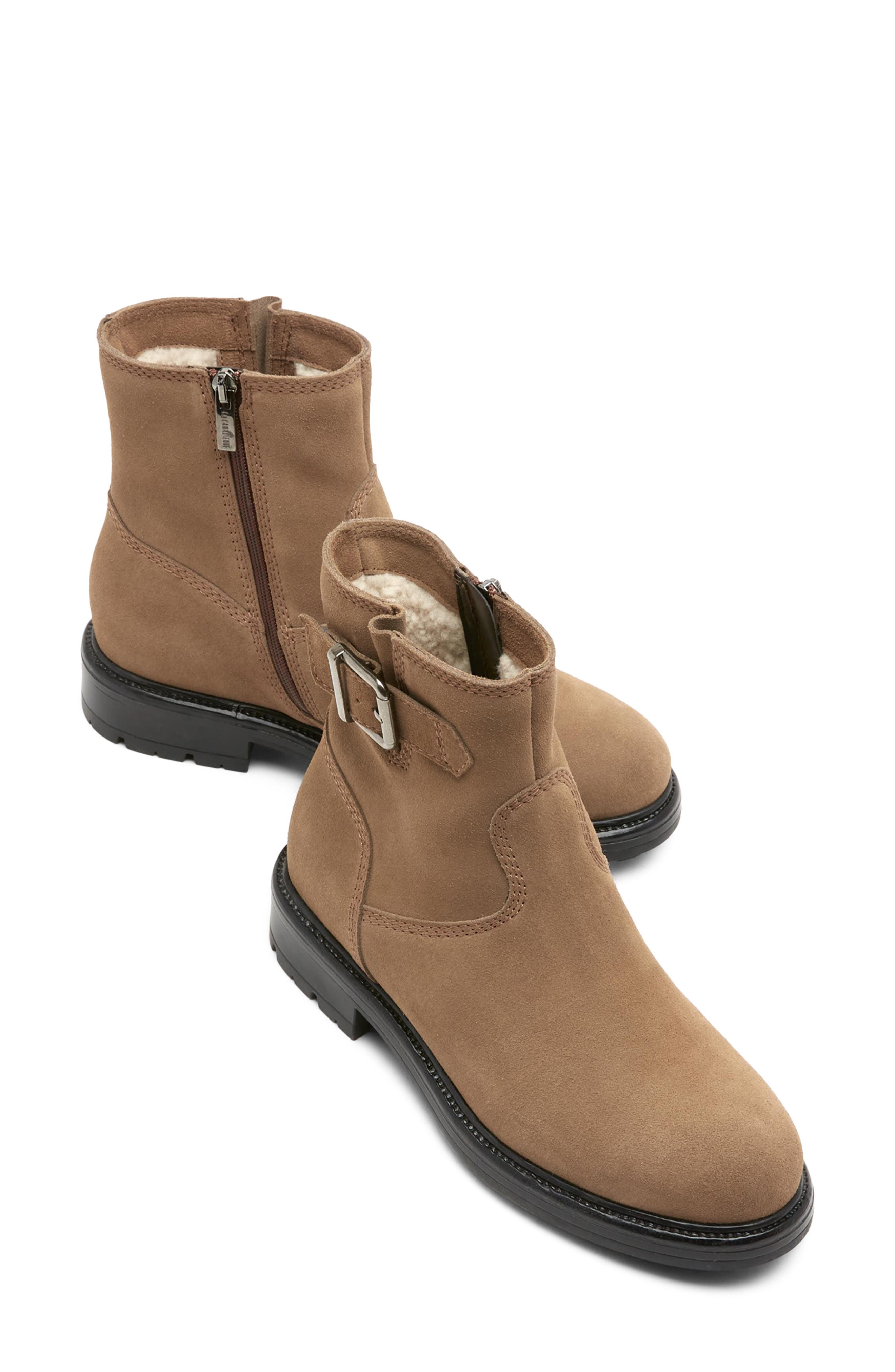 Whole Leather Genuine Shearling Bootie, Alternate, color, TOAST SUEDE
