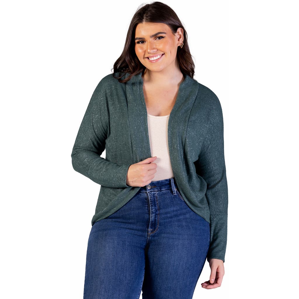 24seven Comfort Apparel Curved Hem Open Front Long Bolero Shrug In Green