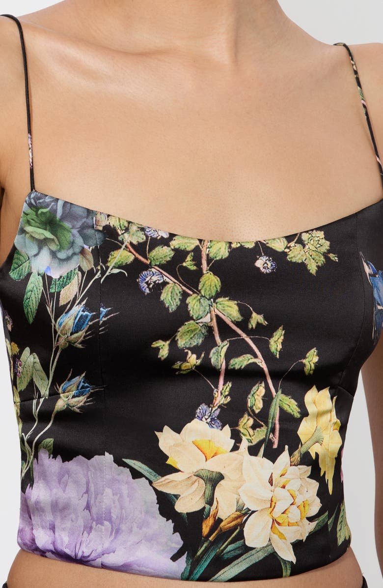 Alice + Olivia Saylor Bustier Crop Camisole, Alternate, color, Venus Floral Black