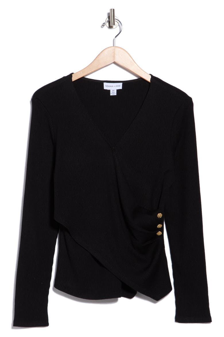 Ribbed Wrap Knit Top, Alternate, color, BLACK