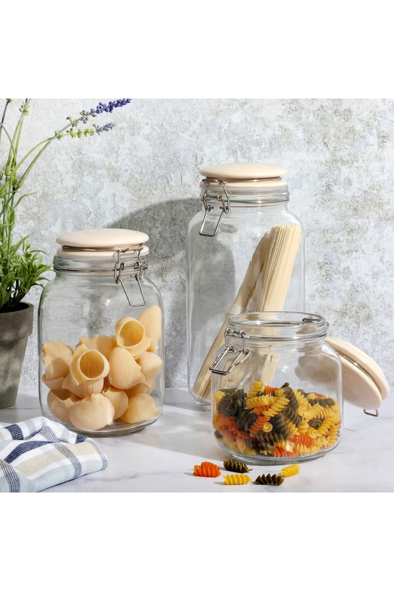 3 Piece Glass Canister Set with Ceramic Lids Off-White, Alternate, color, White