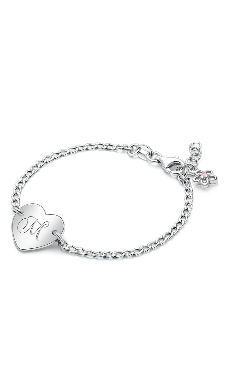 Sterling Silver Lovely Heart ID Bracelet & Engraved Initial 6" Bracelet, Main, color, Silver - M