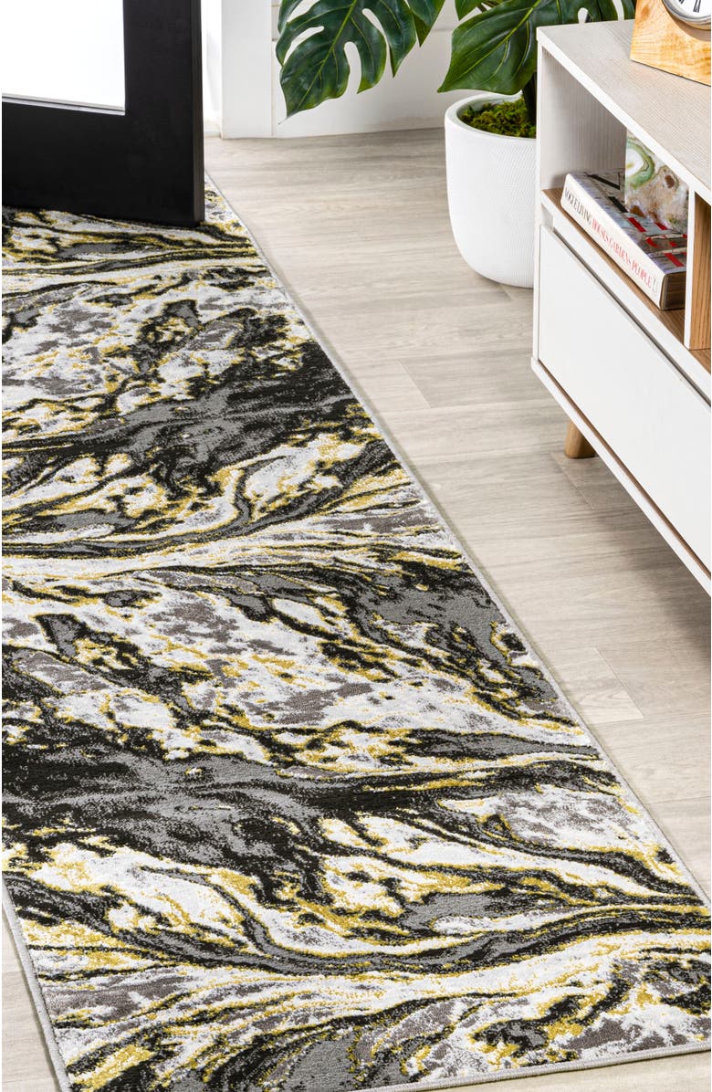 JONATHAN Y Swirl Marbled Abstract Area Rug, Alternate, color, Black/Yellow
