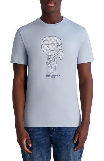Karl Lagerfeld Paris Rubberized Karl Cotton Graphic T-shirt In Light Blue