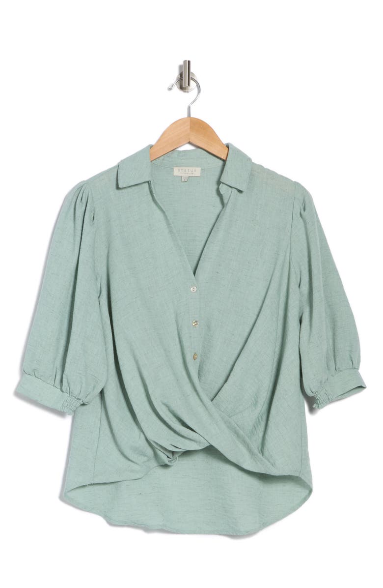 CHENAULT High-Low Button-Up Shirt, Alternate, color, Sage