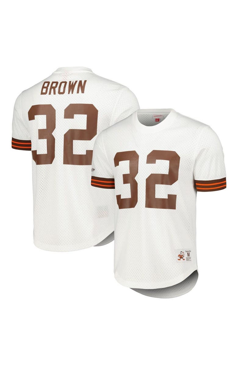 Mitchell & Ness Men's Mitchell & Ness Jim Brown White Cleveland Browns Retired Player Name & Number Mesh Top, Main, color, White