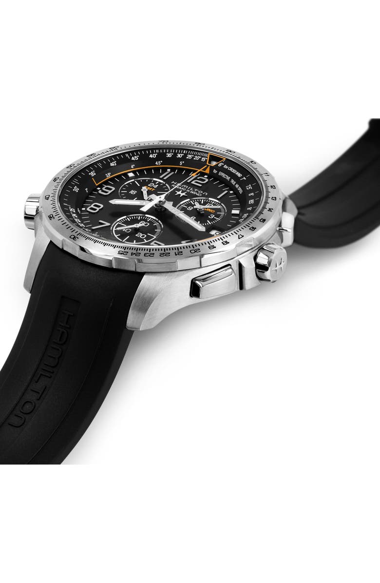 Hamilton Khaki Aviation X-Wind Chronograph GMT Silicone Strap Watch, 46mm, Alternate, color, 