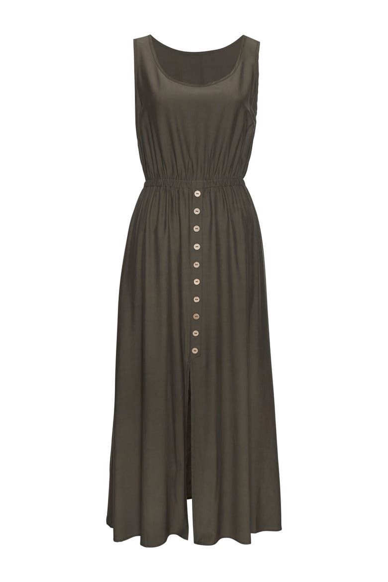 Button Detail Front Slit Dress, Alternate, color, Olive