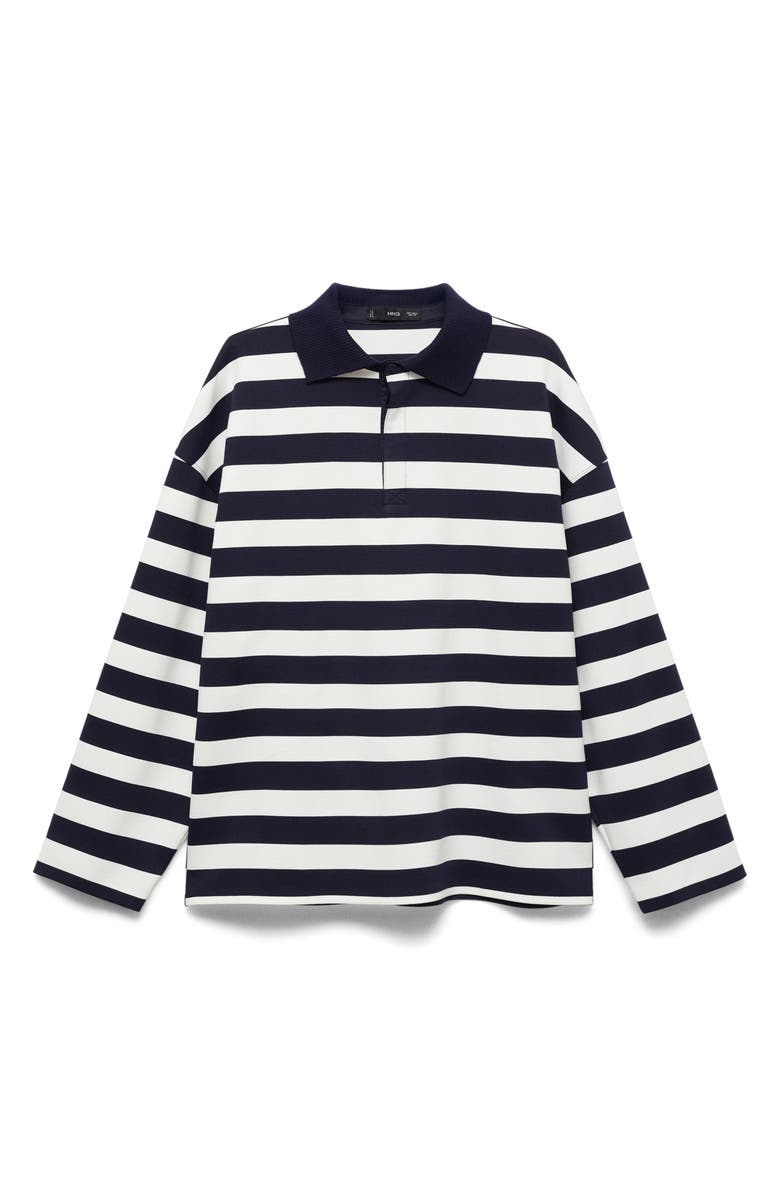 MANGO Stripe Polo Sweatshirt, Main, color, Dark Navy
