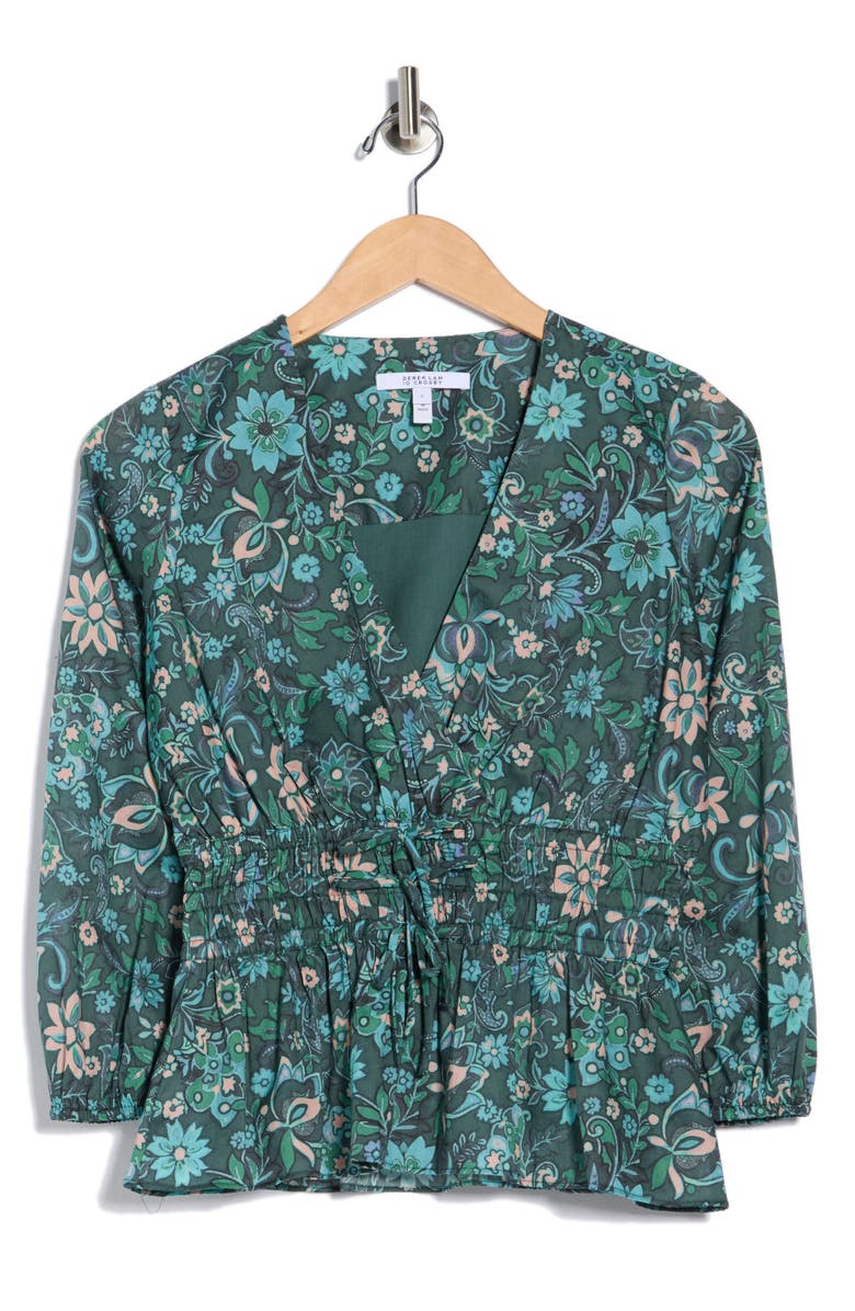 Derek Lam 10 Crosby Lilith Surplice V-Neck Top, Alternate, color, Teal Multi