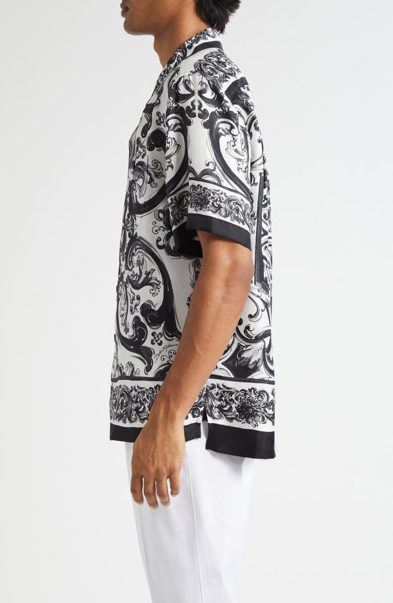 Dolce&Gabbana Majolica Print Silk Twill Camp Shirt, Alternate, color, Hx5dq Maiolica 3L Nero
