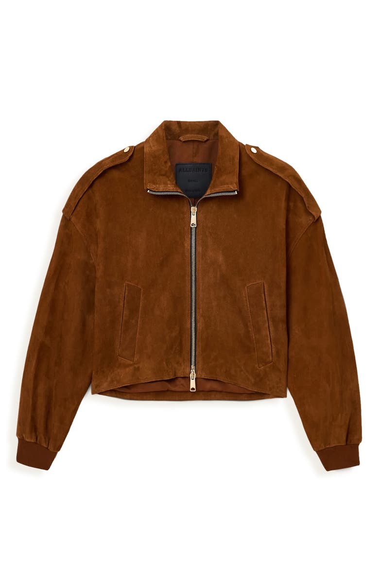 AllSaints Lowden Suede Jacket, Alternate, color, Cognac Brown