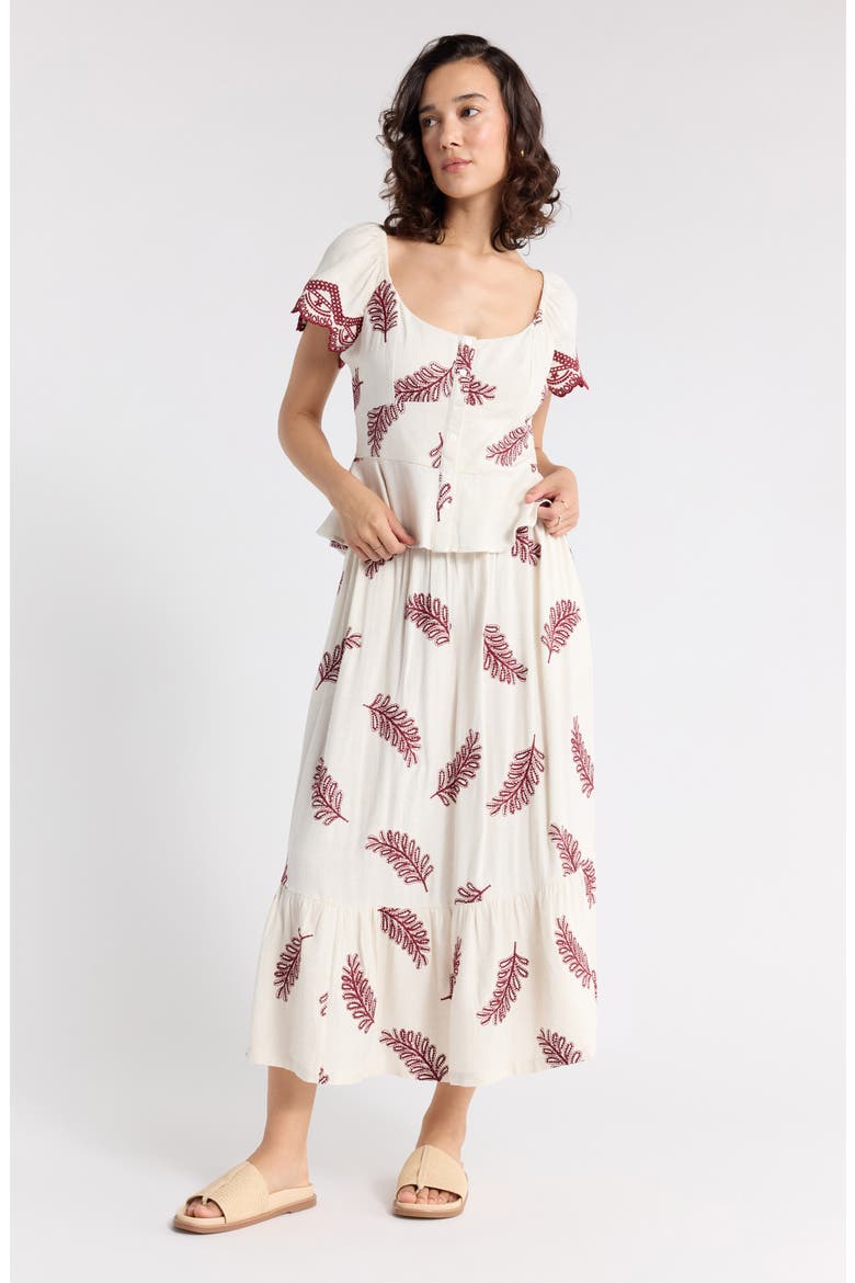 Flutter Sleeve Peplum Top, Alternate, color, IVORY BURGUNDY EMBROIDERY