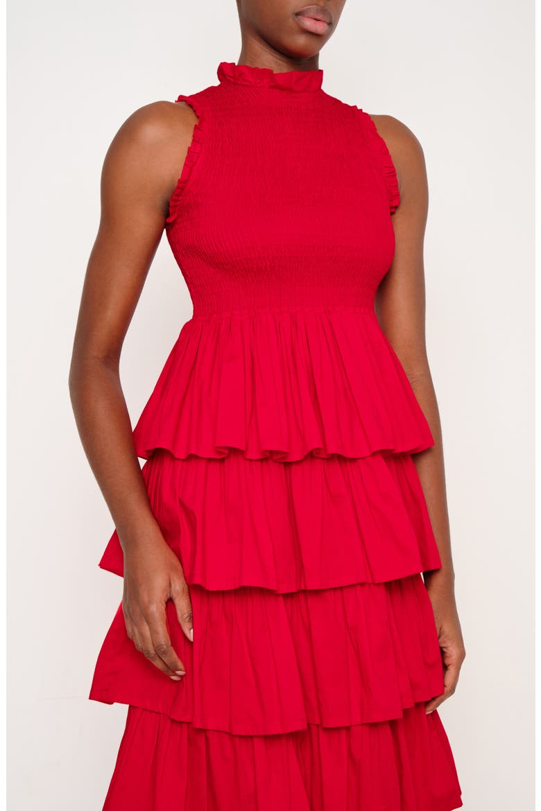 The Reign Smocked Tiered Ruffle Maxi Dress, Alternate, color, RED 09