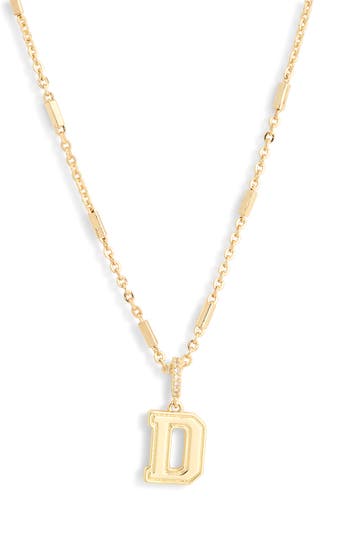 Leith Varsity Font Cubic Zirconia Initial Pendant Necklace In Gold