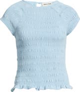 Open Edit Cap Sleeve Smocked Top