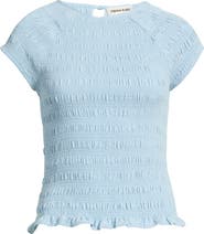 Open Edit Cap Sleeve Smocked Top