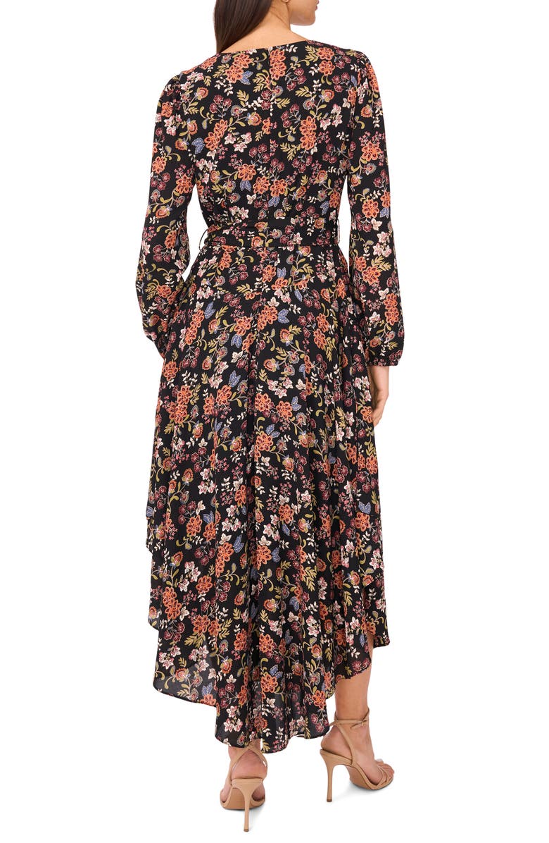 Vince Camuto Floral Long Sleeve Asymmetric Hem Dress, Alternate, color, 