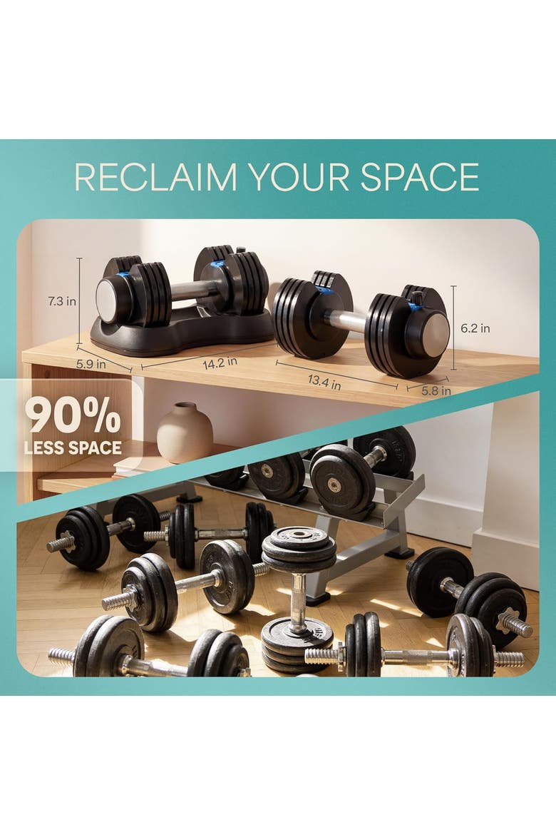 Adjustable Dumbbell Set 25lb Quick Adjust Strength Training Weights for Home Gym, Alternate, color, 25lb with Pin Adjust