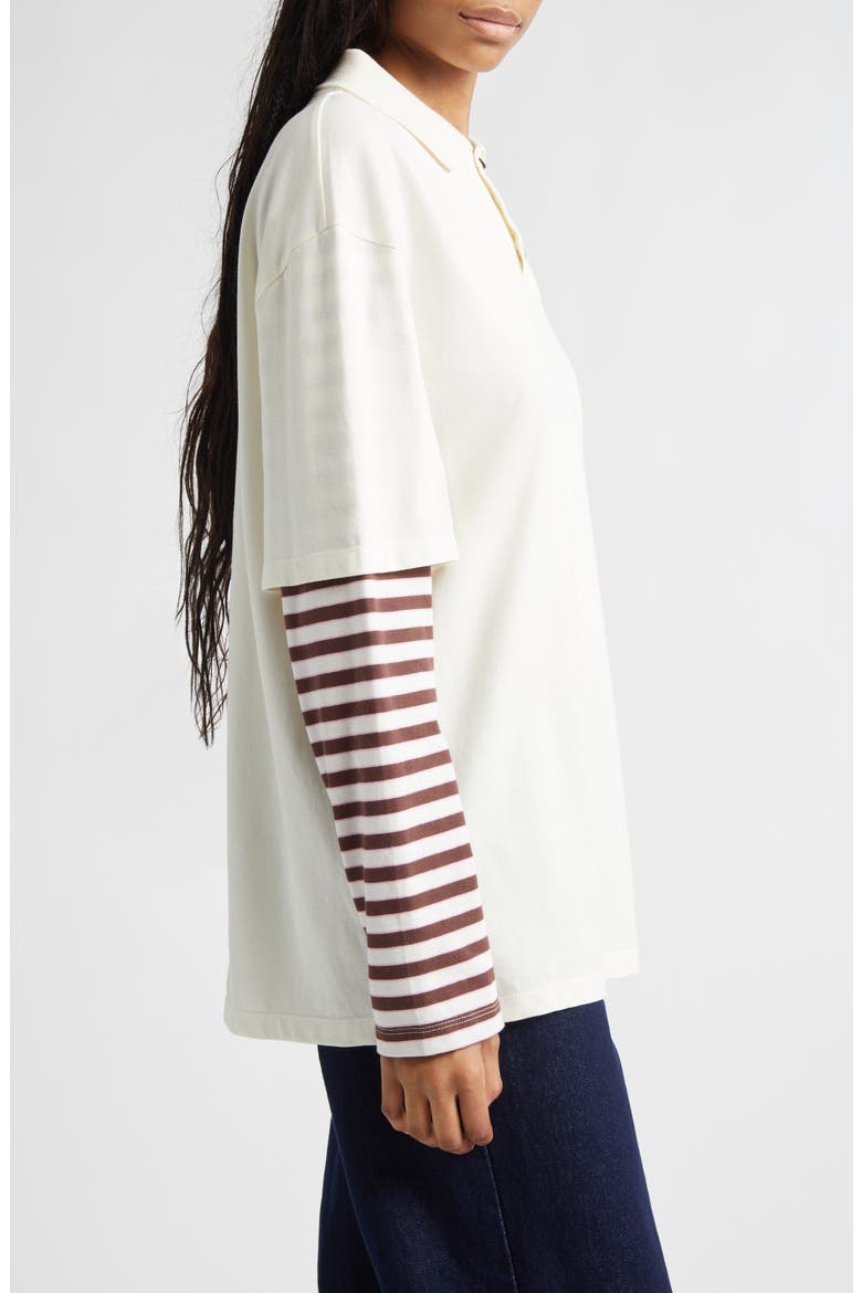 Dew Oversize Layered Look Polo, Alternate, color, CREAM