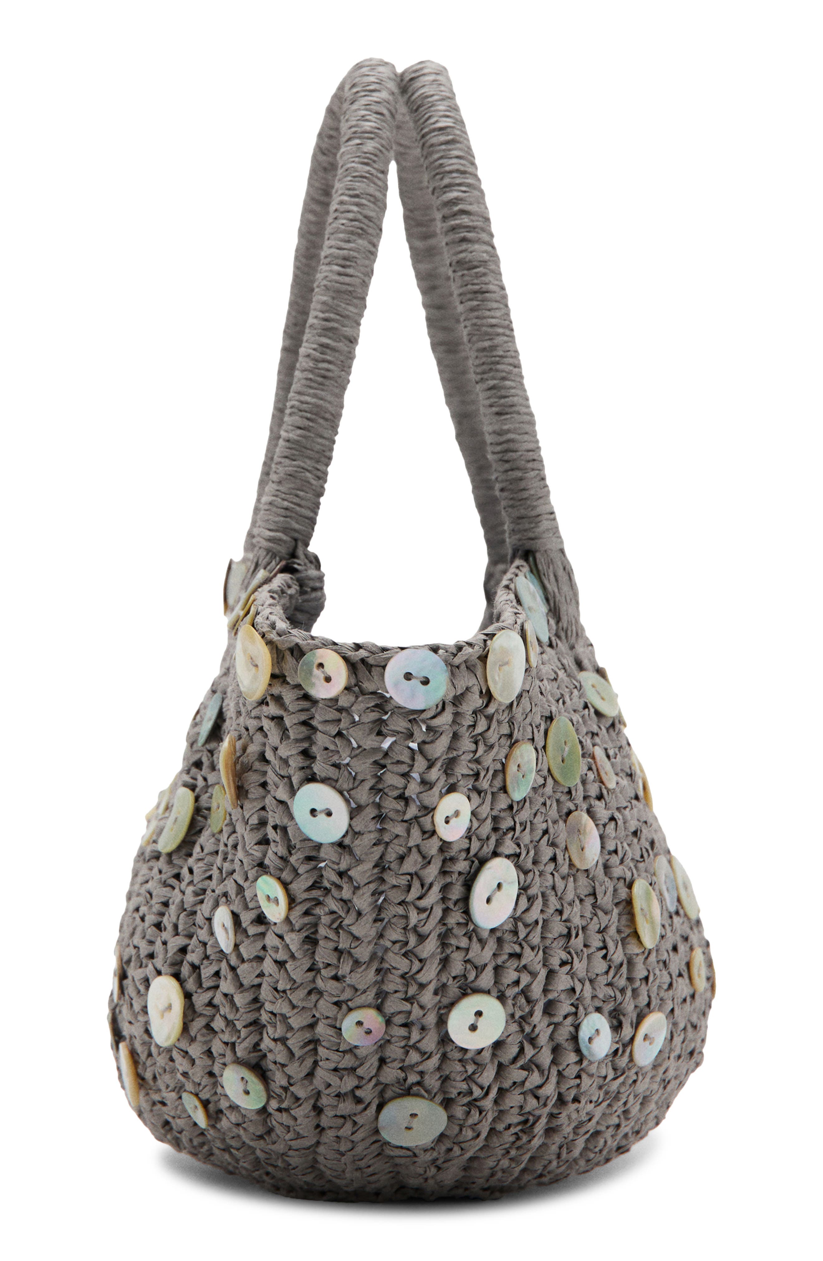 MANGO Button Detail Natural Fiber Top Handle Bag, Alternate, color, Light/ Pastel Grey
