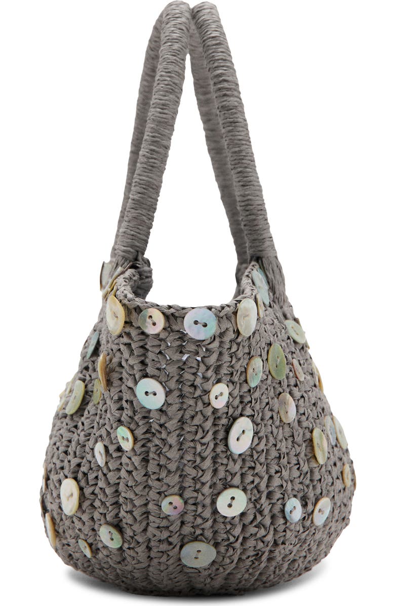 MANGO Button Detail Natural Fiber Top Handle Bag, Alternate, color, Light/ Pastel Grey