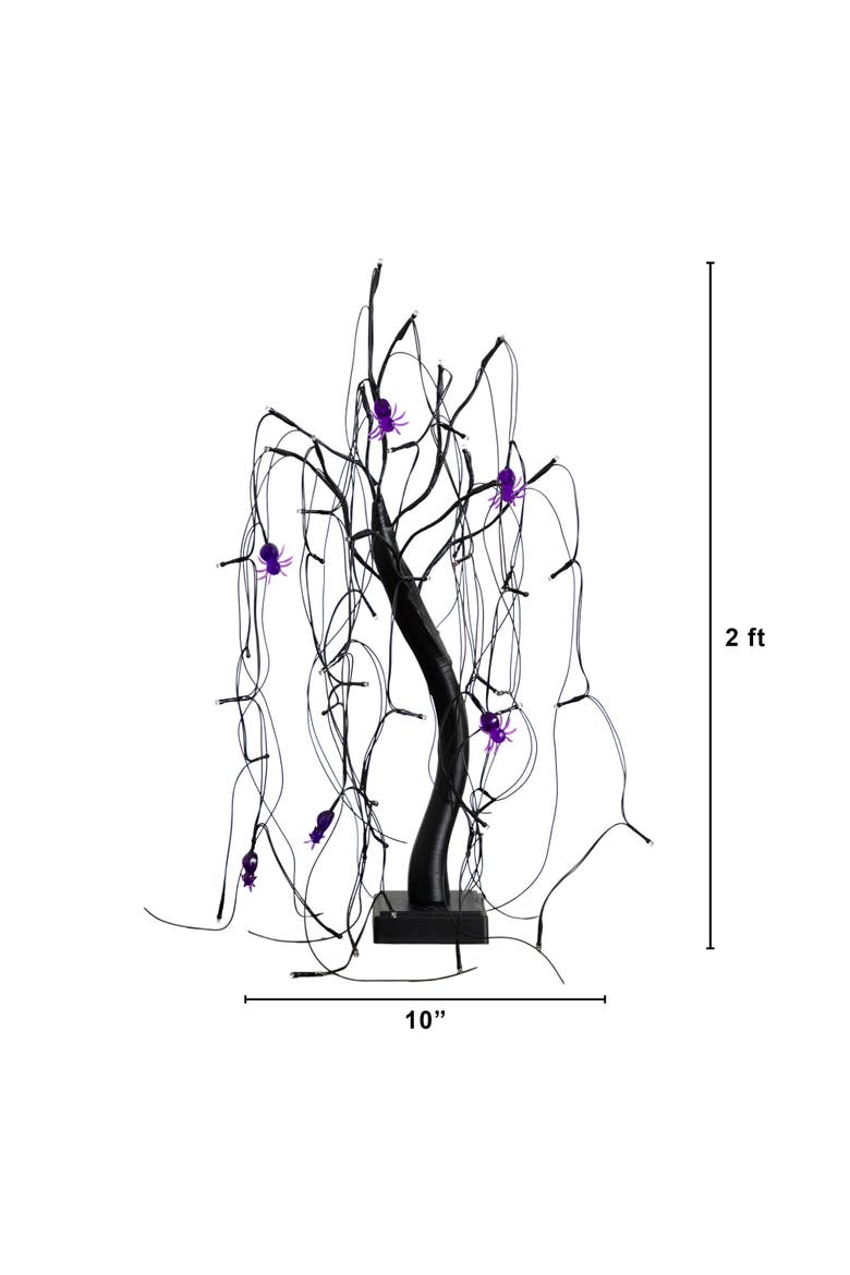 2-ft Pre-Lit Halloween Artificial Black Spooky Spider Willow Tree with 60 Orange & Purple LED Lights, Alternate, color, Black