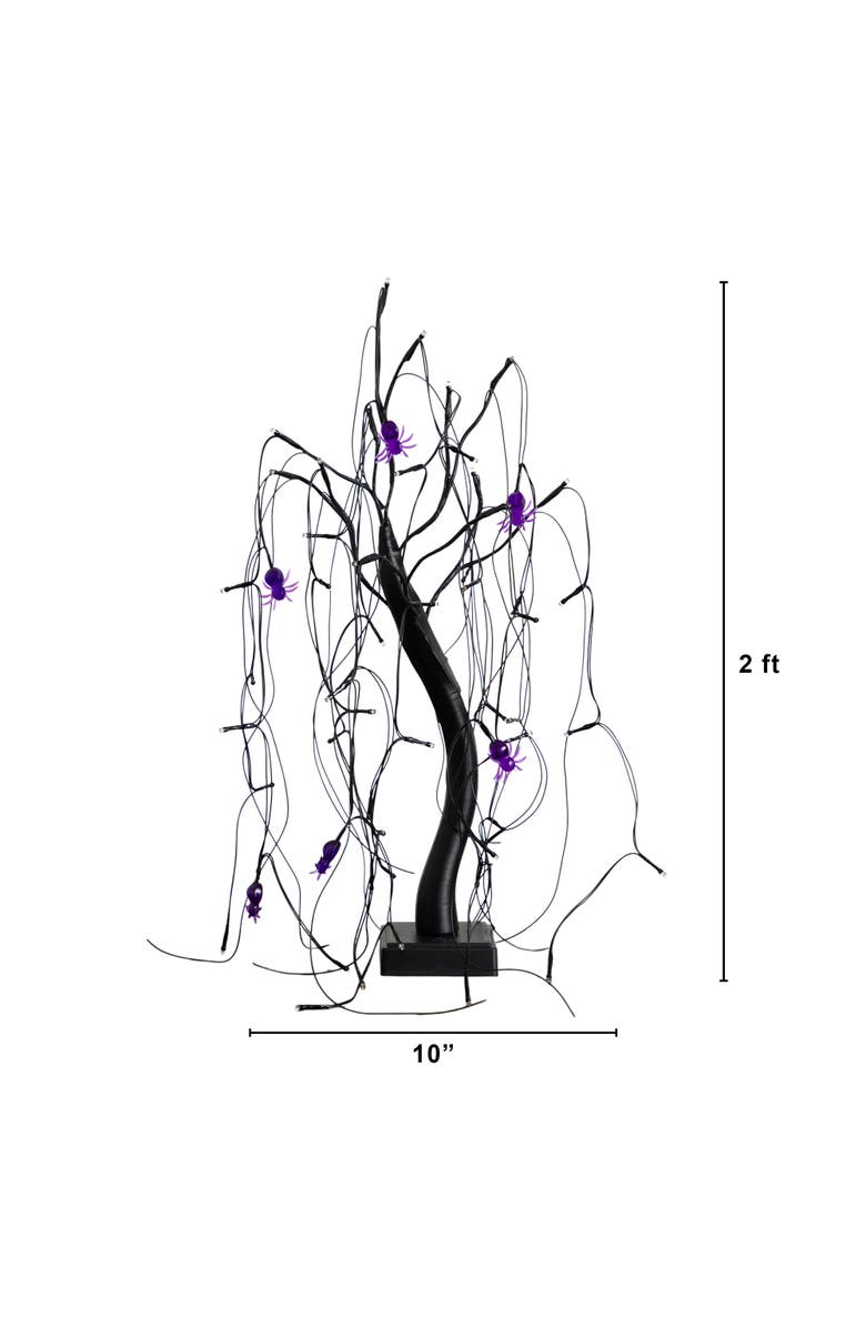 NEARLY NATURAL 2-ft Pre-Lit Halloween Artificial Black Spooky Spider Willow Tree with 60 Orange 
Purple LED Lights, Alternate, color, Black
