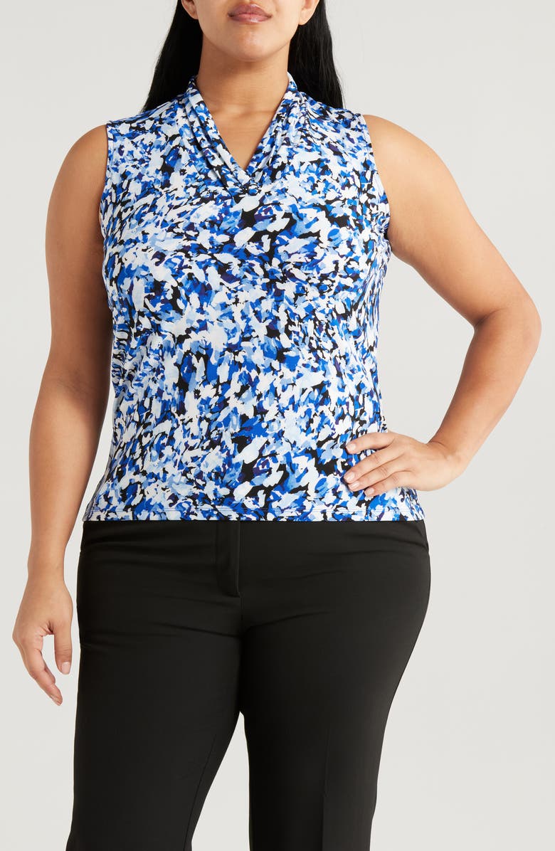 Anne Klein Abstract Print Triple Pleat Sleeveless Top, Main, color, 