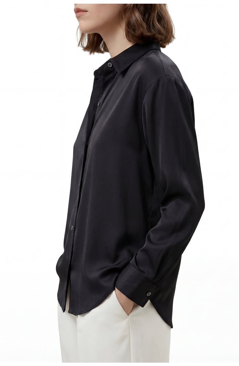 Solomon & Sage Women's Button Down Satin Silk Shirt, Alternate, color, Black