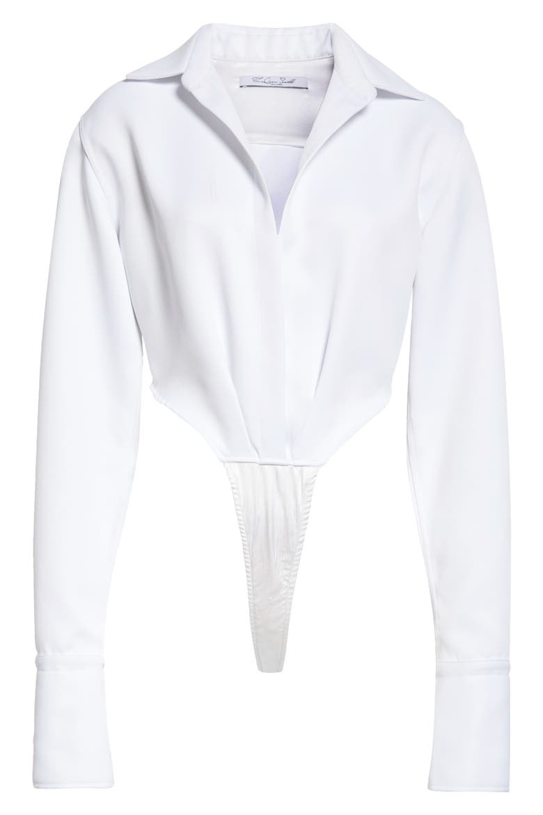 Long Sleeve Satin Bodysuit, Alternate, color, WHITE
