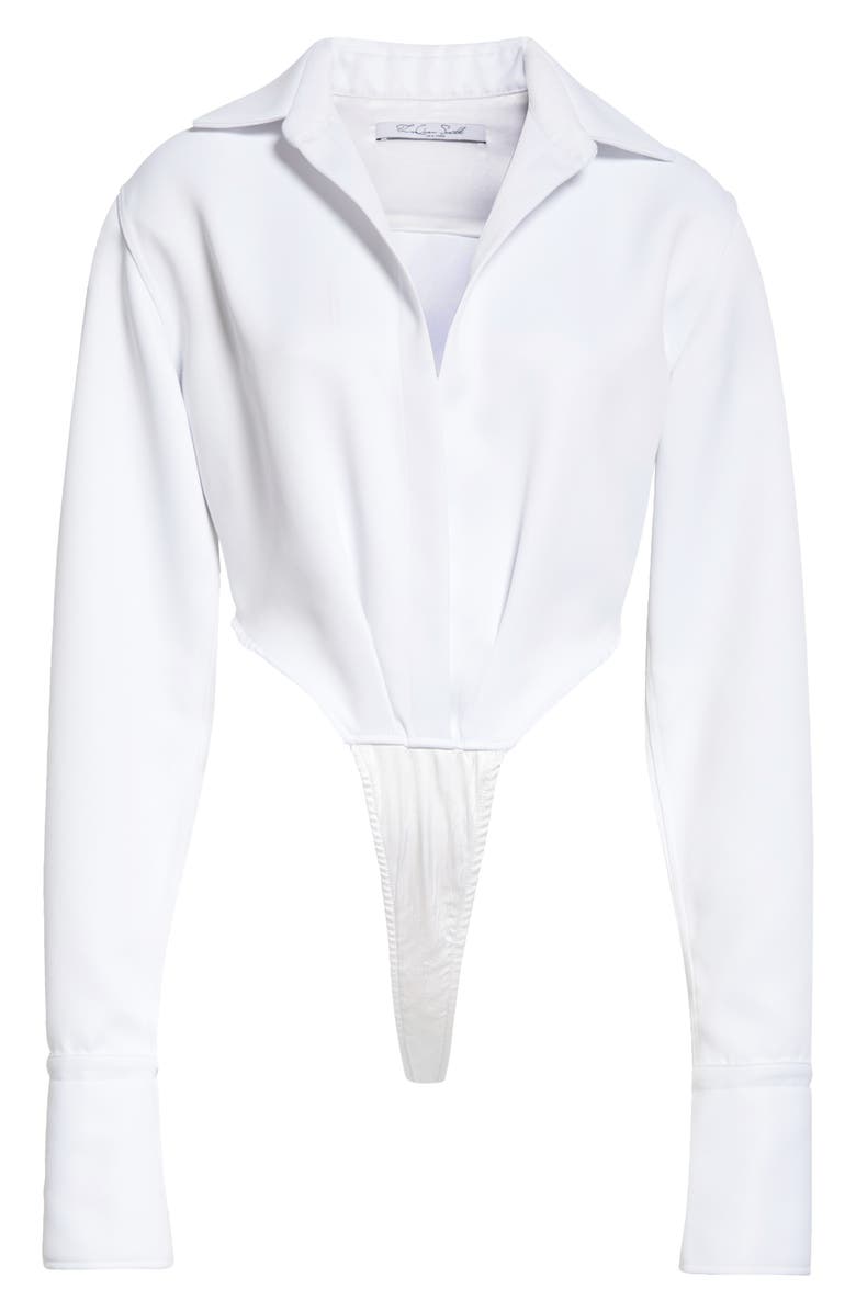LaQuan Smith Long Sleeve Satin Bodysuit, Alternate, color, 