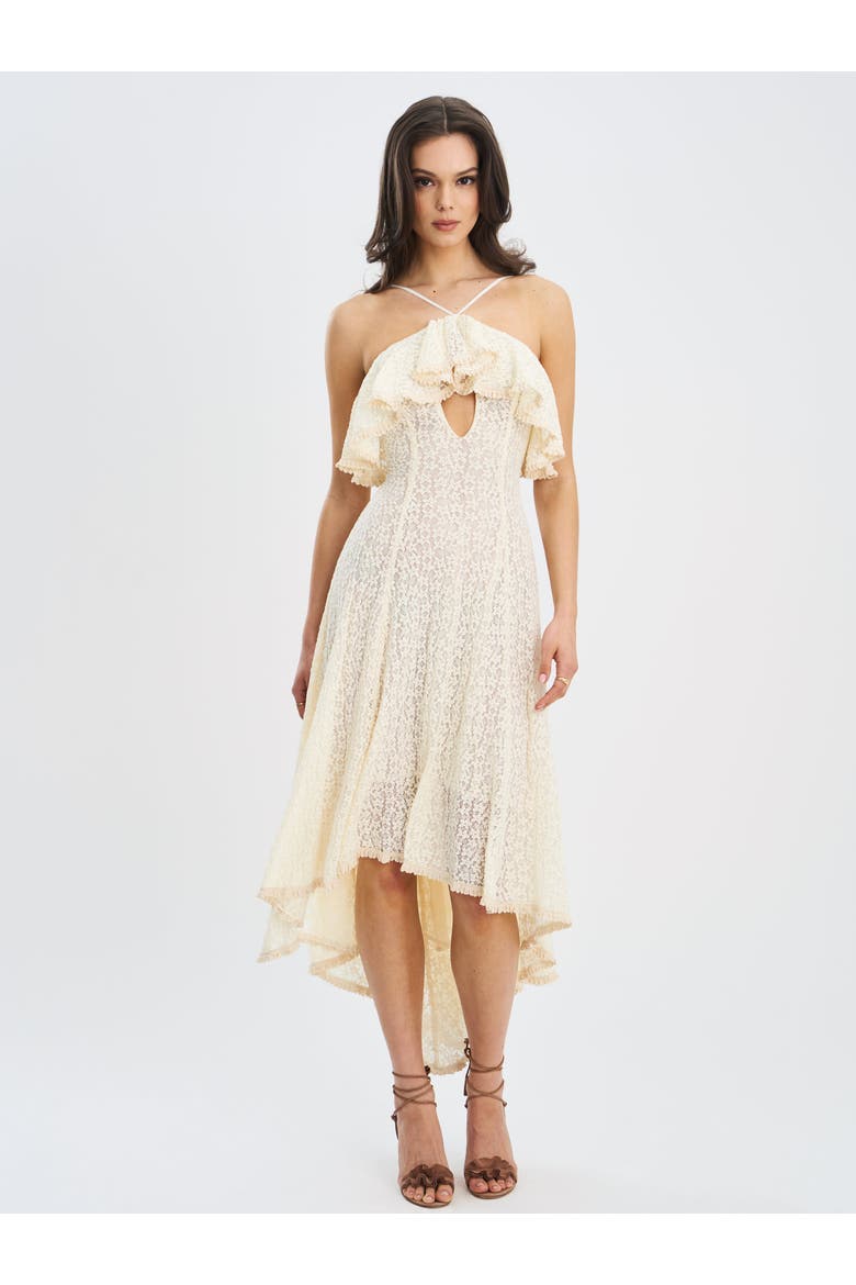 Idra Lace Trim Sleeveless Crochet Midi Trailing Dress, Alternate, color, Soft beige floral crochet