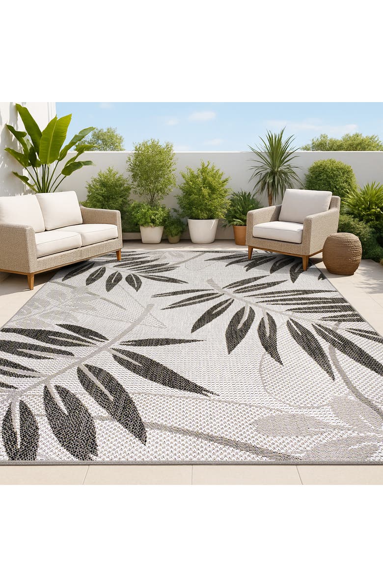 JONATHAN Y Havana Tropical Palm Leaf Indoor/Outdoor Area Rug, Alternate, color, Gray/Black
