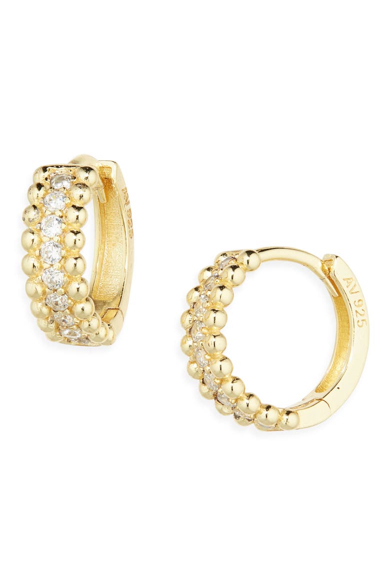 Beaded Cubic Zirconia Hoop Earrings, Main, color, GOLD