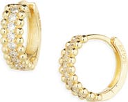 Argento Vivo Sterling Silver Beaded Cubic Zirconia Hoop Earrings