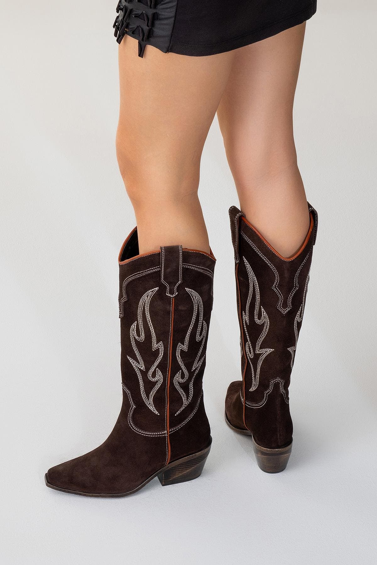 Pietro Leather Western Knee High Boot, Alternate, color, Dark Brown Suede Leather