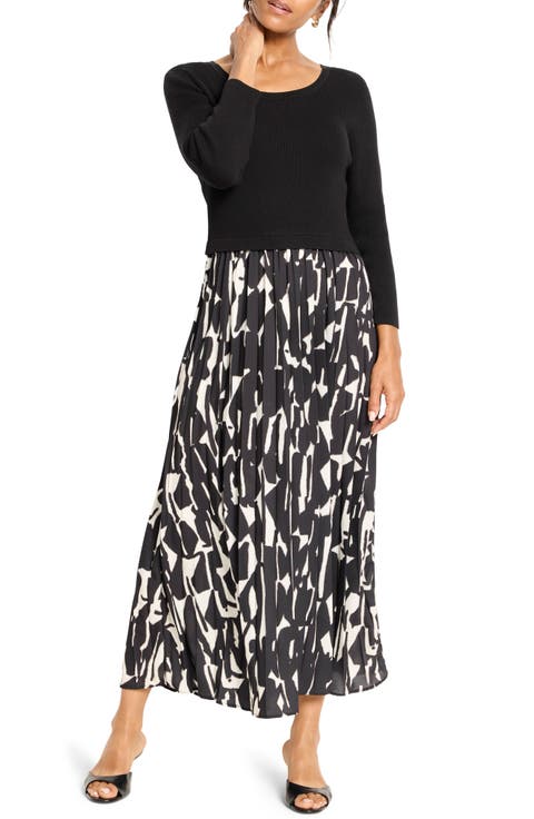 Onyx Print Long Sleeve Maxi Dress