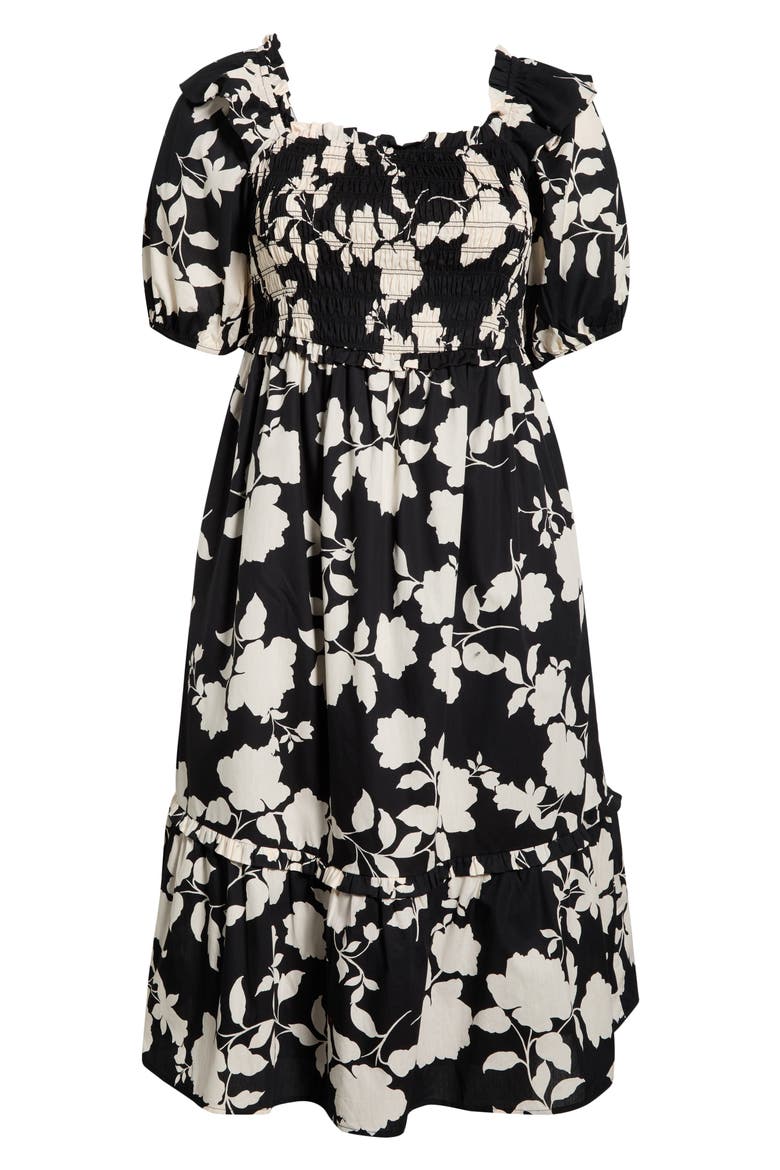 Mableton Floral Print Smocked Dress, Alternate, color, BLACK-CREAM